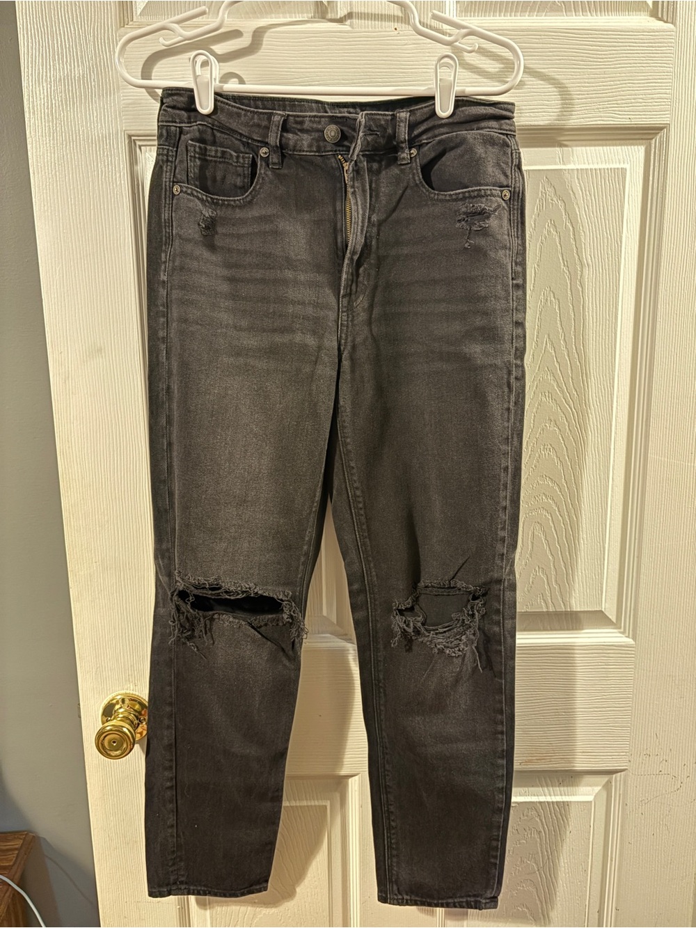 American Eagle Outfitters Black Distressed Straight Leg Jeans